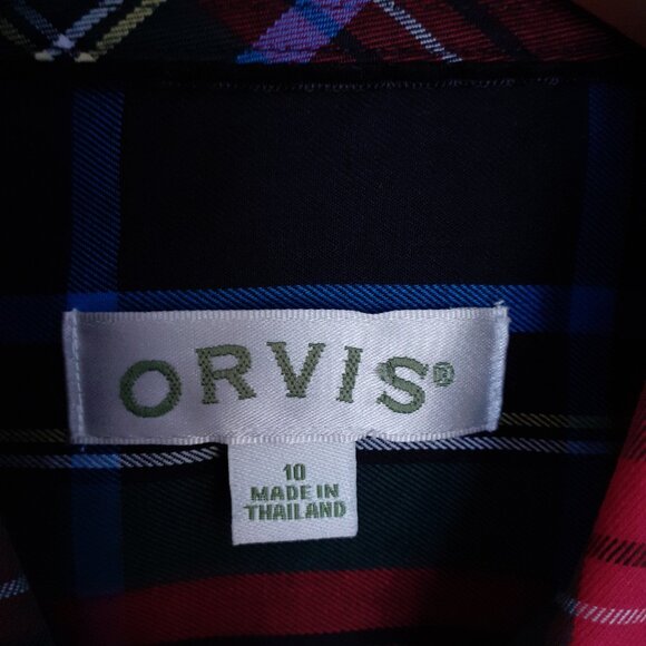 Orvis Cotton Blend Long Sleeve Plaid Button Up Shirt Red Black Blue Size 10 - Picture 3 of 12